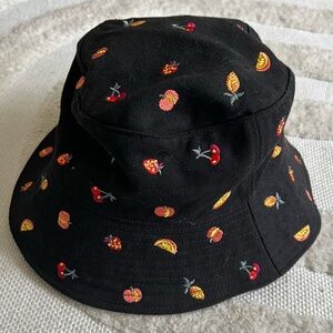 Urban Outfitters Black Embroidered Fruit Bucket Hat